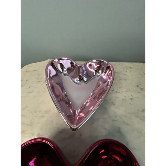 (2) NWT Heart Candy Dish Shiny Pink Red Metallic Bowls Valentines Kohls MSRP $36 - Picture 5 of 12